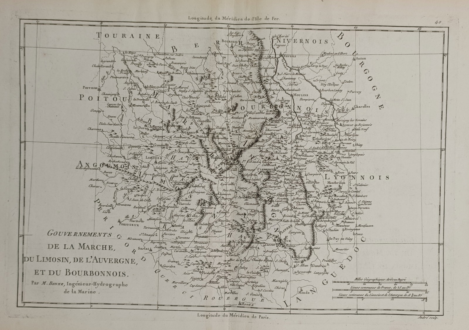 Rigobert Bonne (1727–1795) – Map of Marche, Limousin, Auvergne, and Bourbonnais – France (1 of 2)