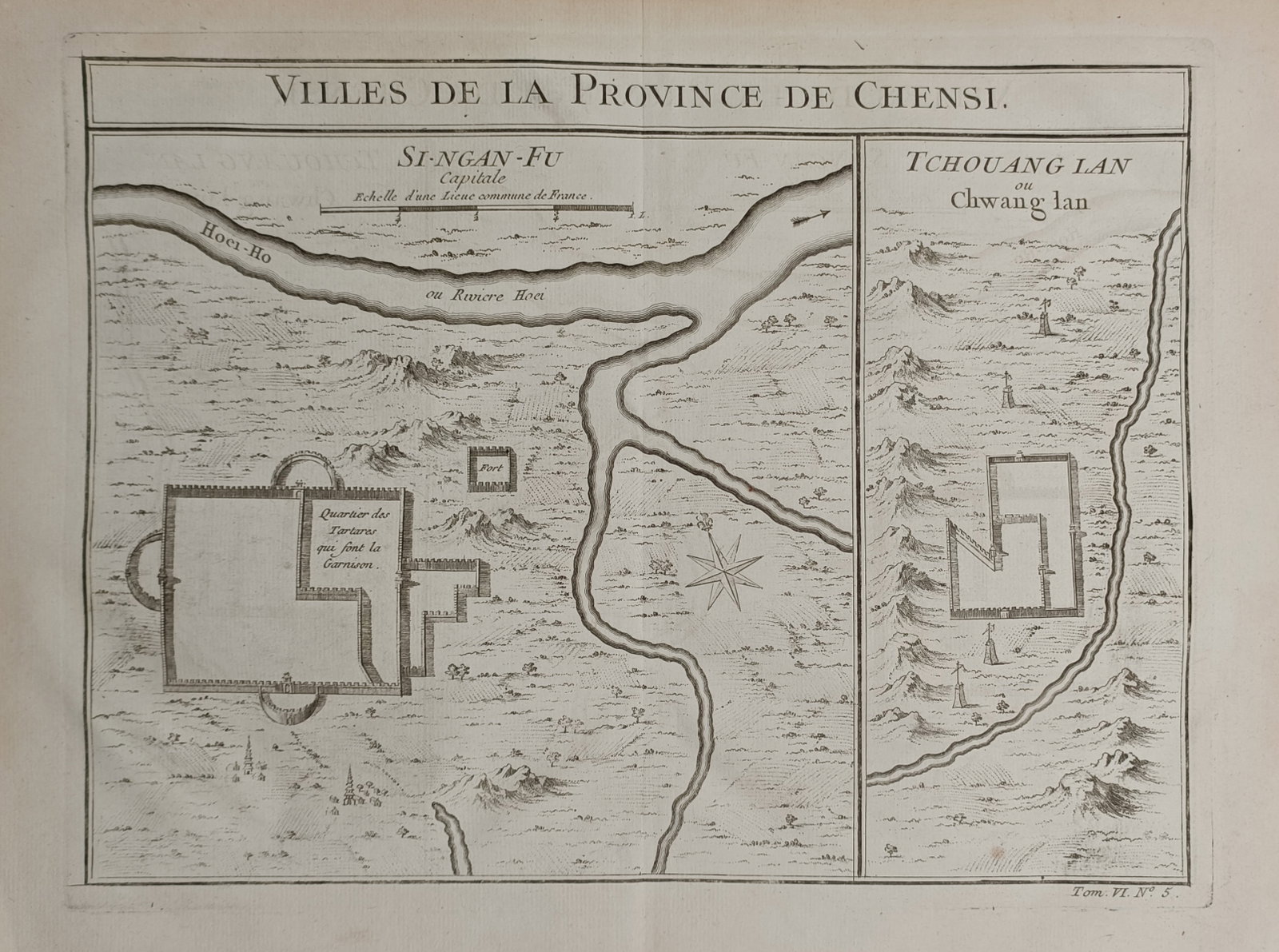 Jacques-Nicolas Bellin (1703–1772) – Map of Cities in Shaanxi Province – China – Engraving (1 of 2)