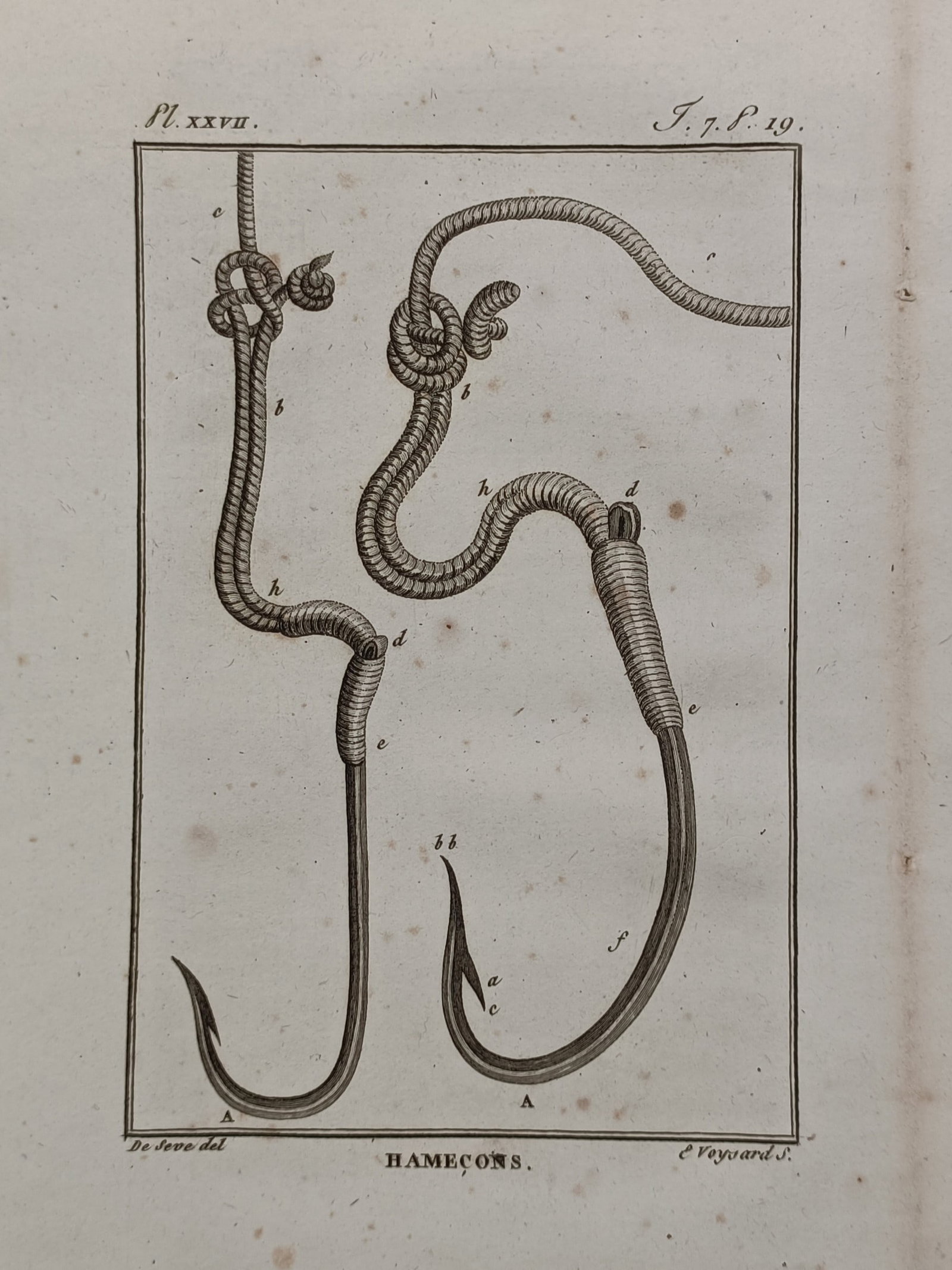Georges-Louis Leclerc, Comte de Buffon (1707–1788) – Fishing Hooks and Knots – Engraving (1 of 2)
