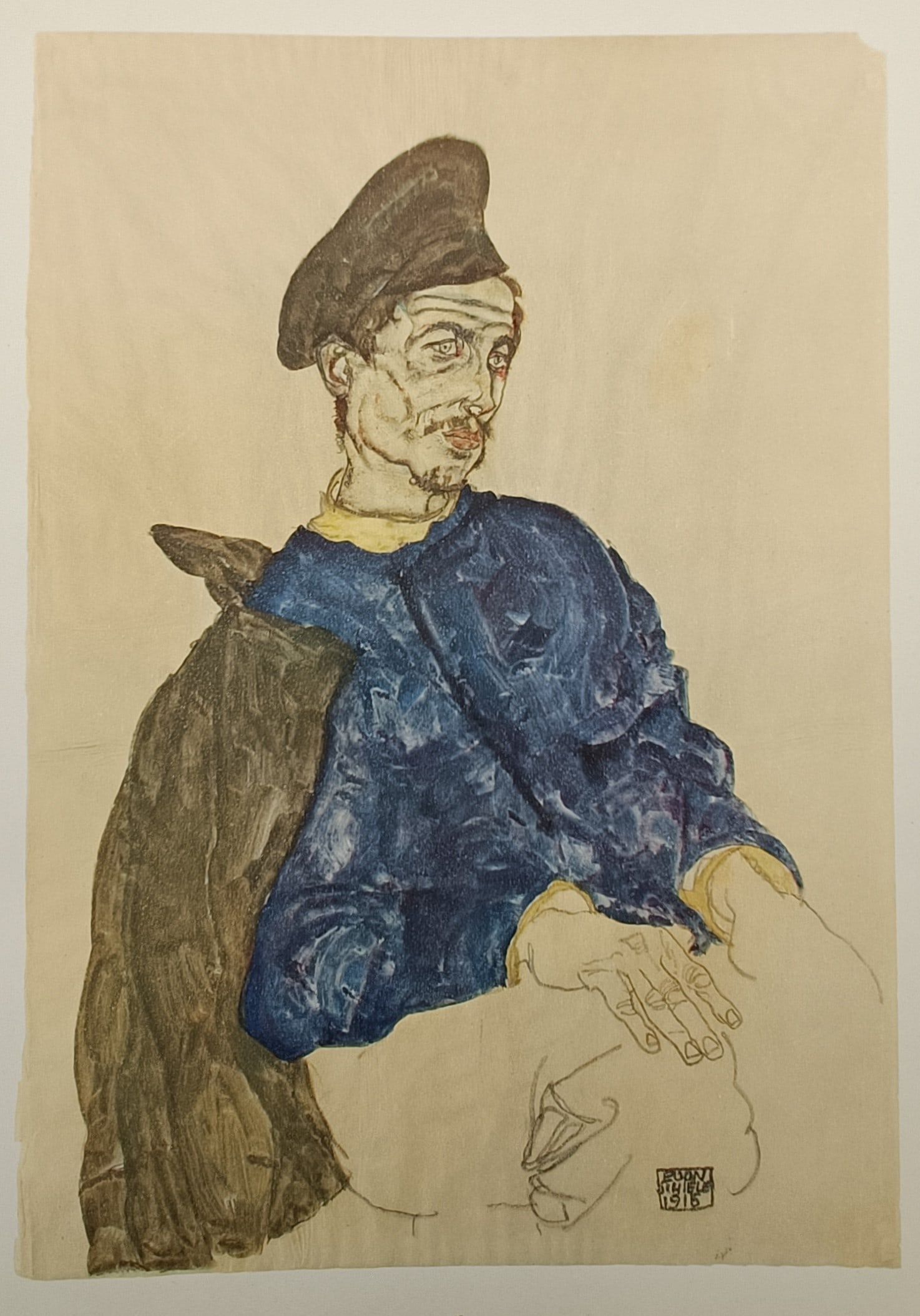 Egon Schiele (1890–1918), after – Portrait of a Man in a Blue Shirt – Offset lithograph (20th (1 of 2)