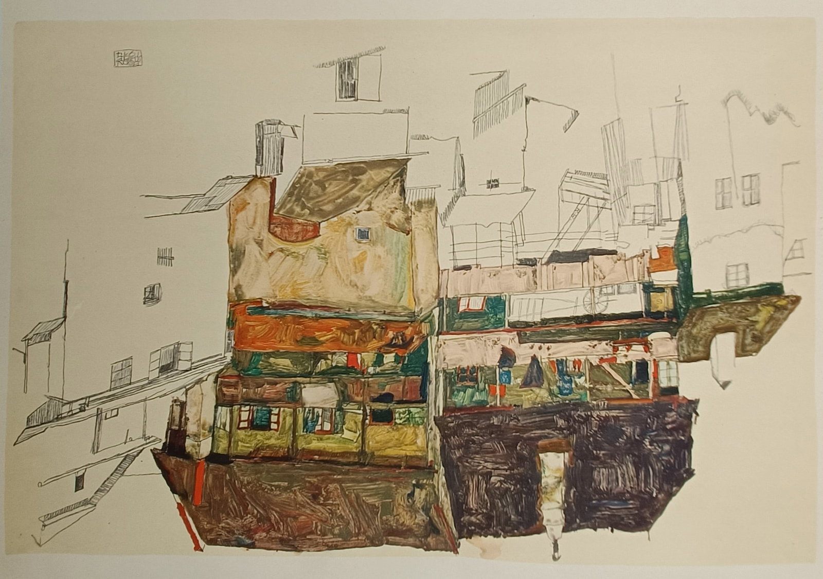 Egon Schiele (1890–1918), after – Old Houses in Krumau – Offset lithograph(20th Century) (1 of 2)