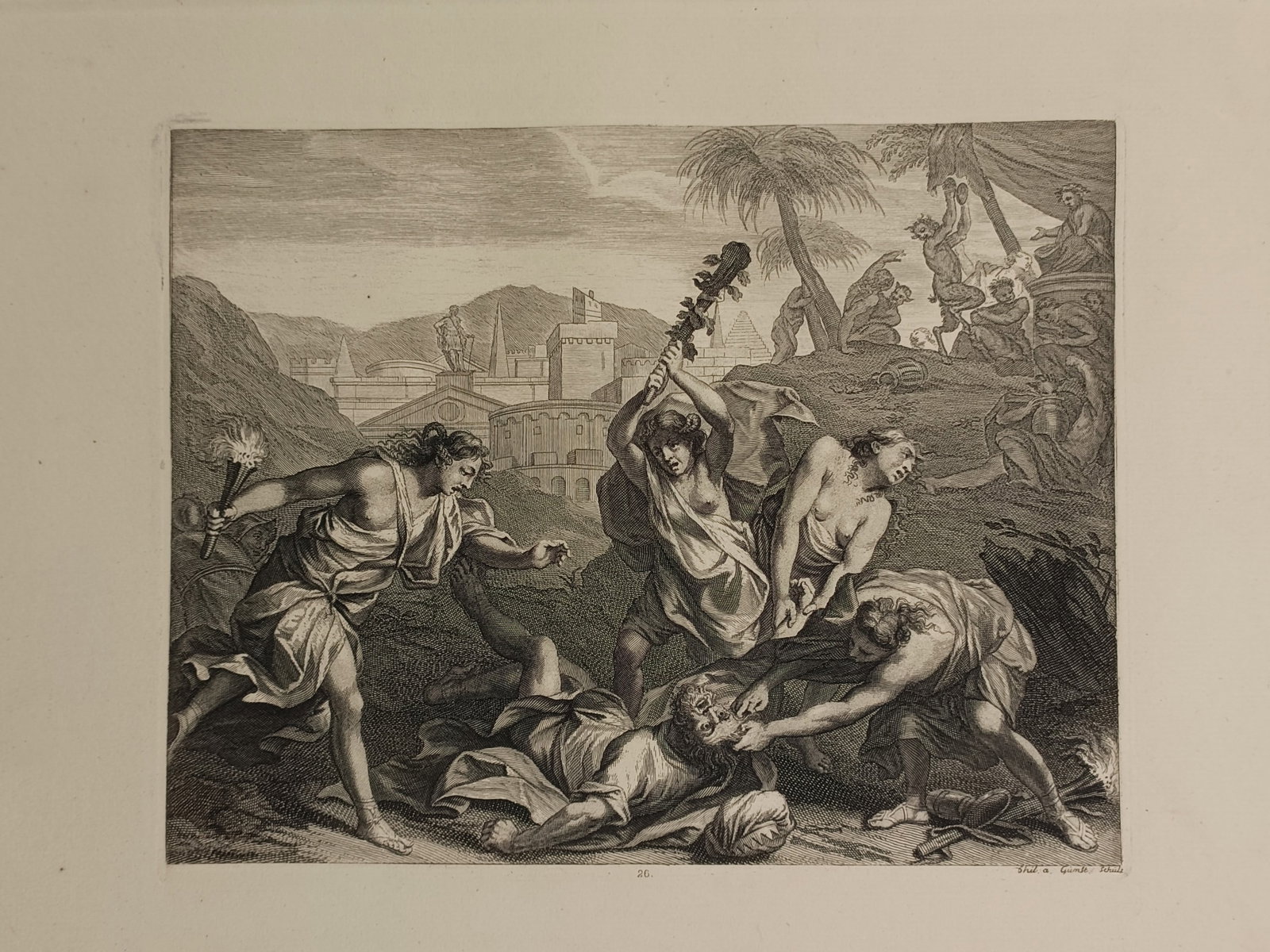 Philip van Gunst (1685–1732) – The Death of Orpheus – Netherlands – Engraving (1714) (1 of 2)