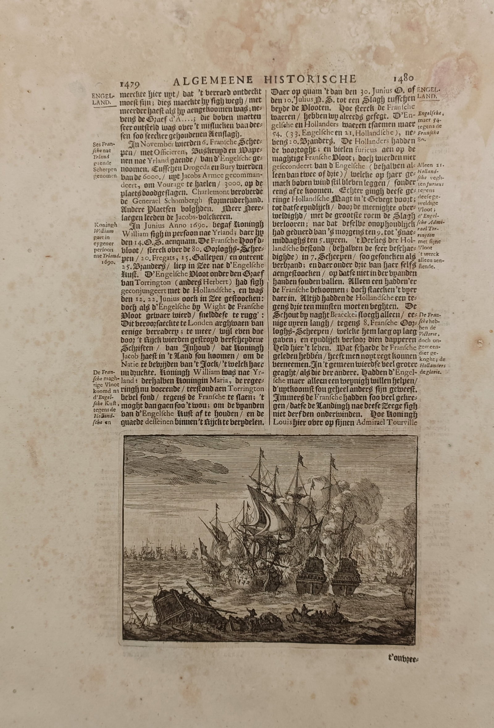 Johann Ludwig Gottfried – The Battle of Beachy Head – Germany – Etching (1702) (1 of 2)