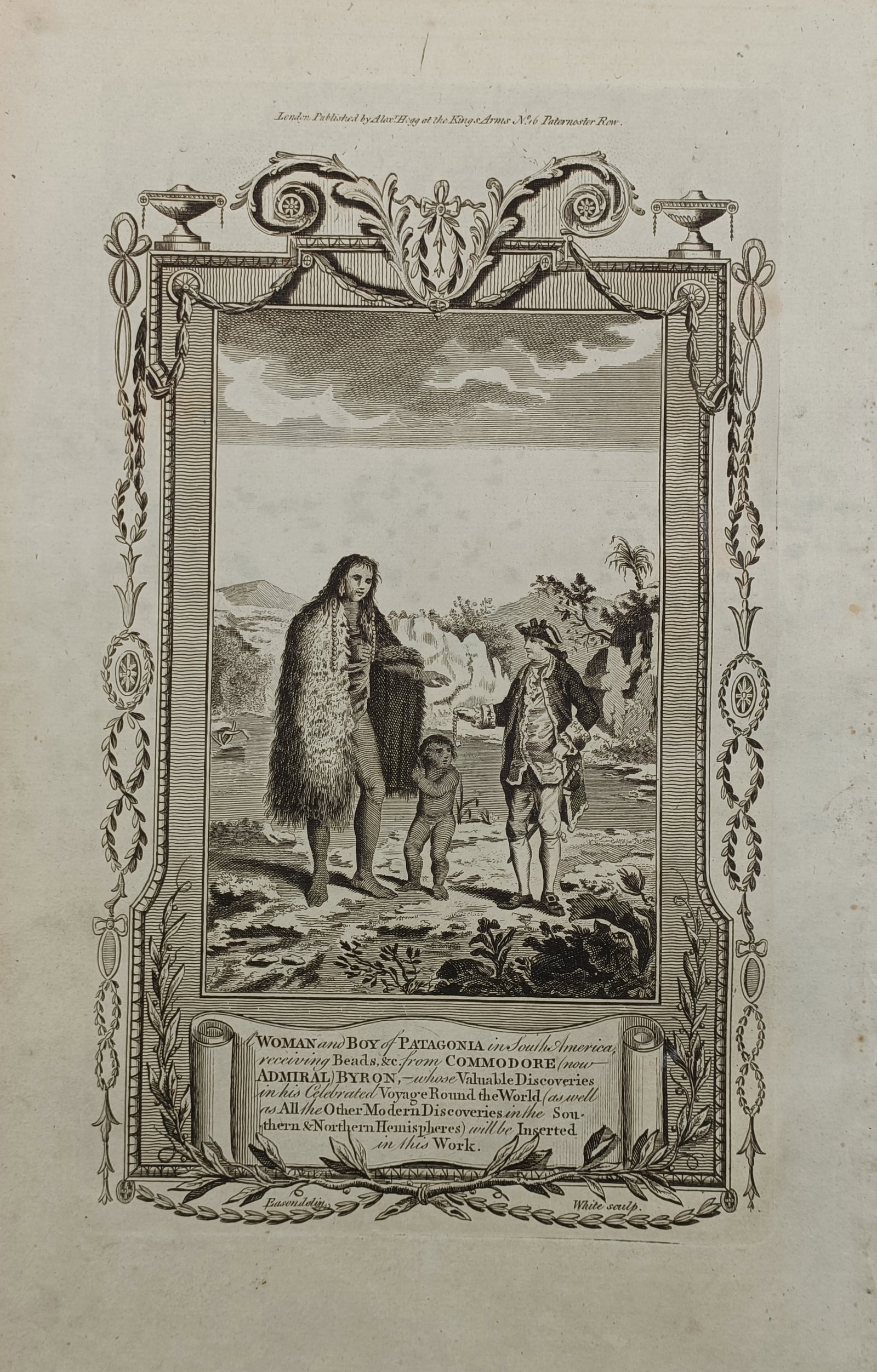 Alexander Hogg – Commodore Byron and the Patagonians – Great Britain – Engraving (1784) (1 of 2)