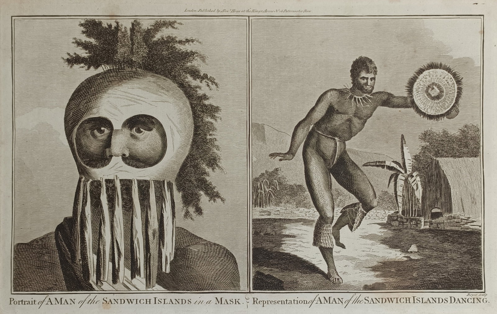Alexander Hogg – Man of the Sandwich Islands in a Mask and Dancing – Great Britain – Engraving (1 of 2)
