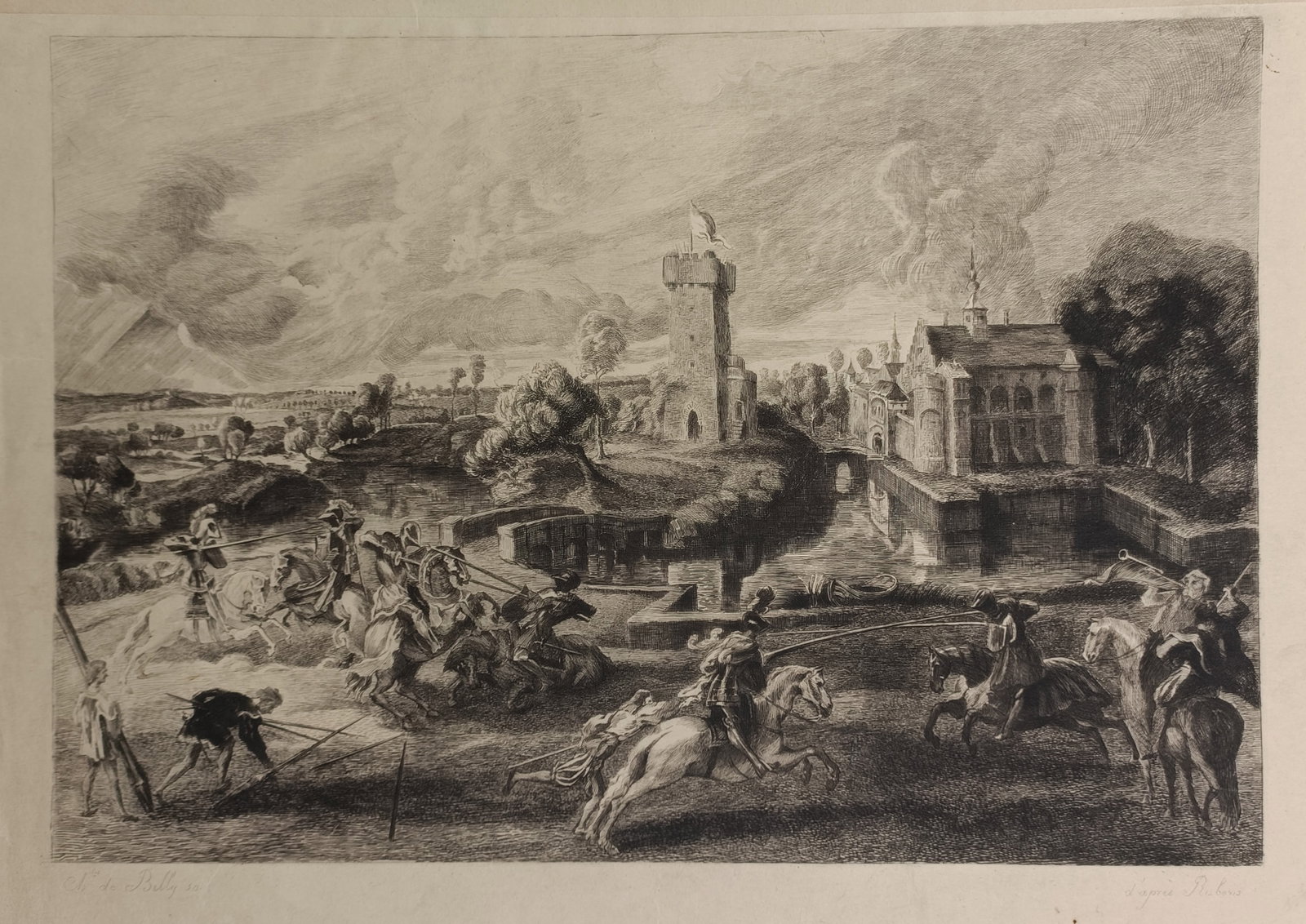 Peter Paul Rubens,after – The Tournament near Het Steen – France – Etching (1883) (1 of 2)
