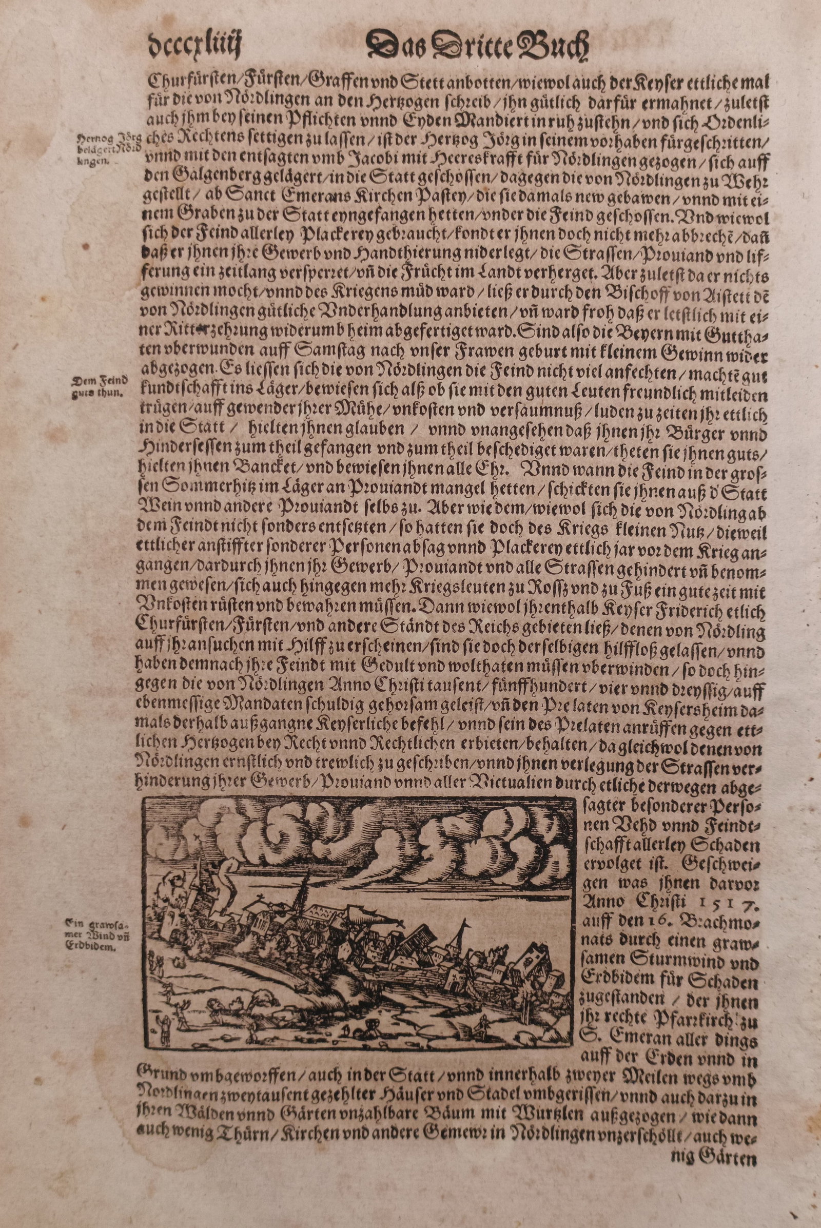 Sebastian Münster – The Great Storm and Earthquake of Nördlingen – Germany – Woodcut (1550) (1 of 3)