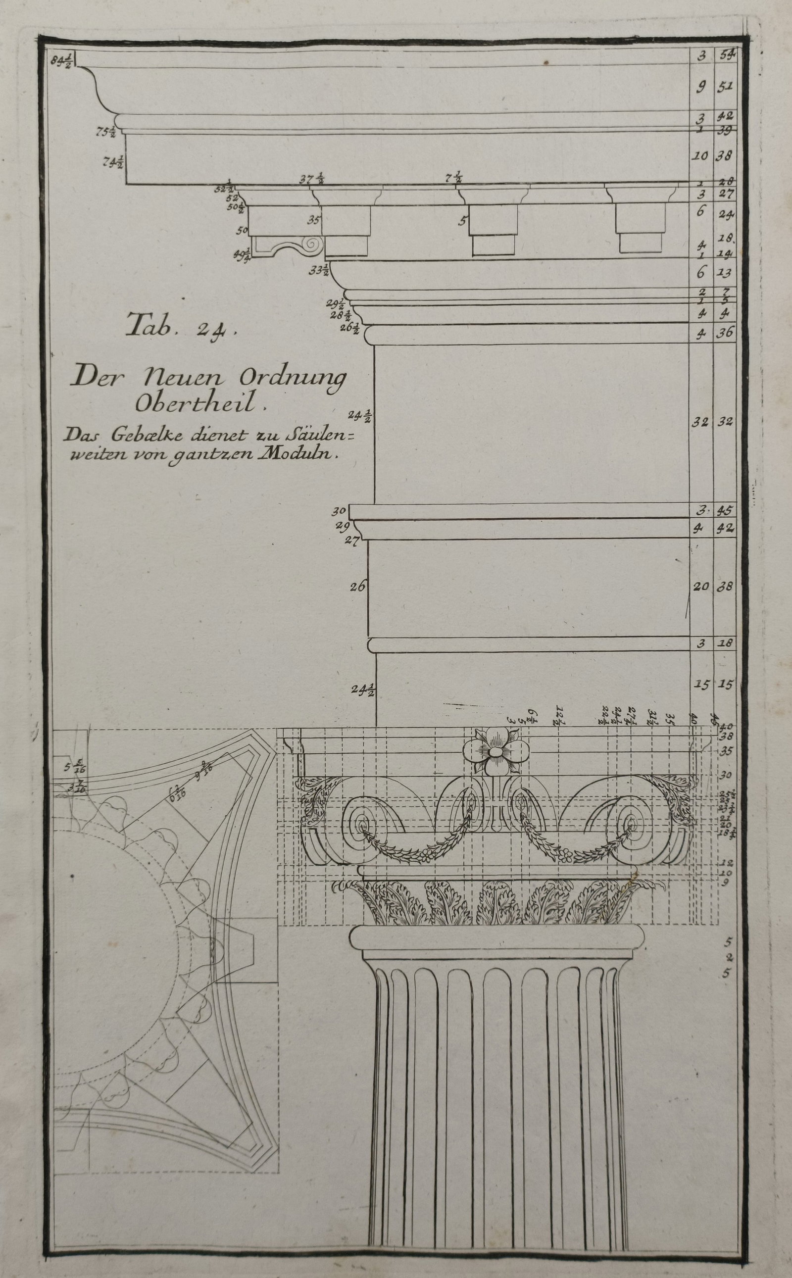 Leonhard Christoph Sturm – Architectural Study of the Composite Order Capital and Entablature – (1 of 2)