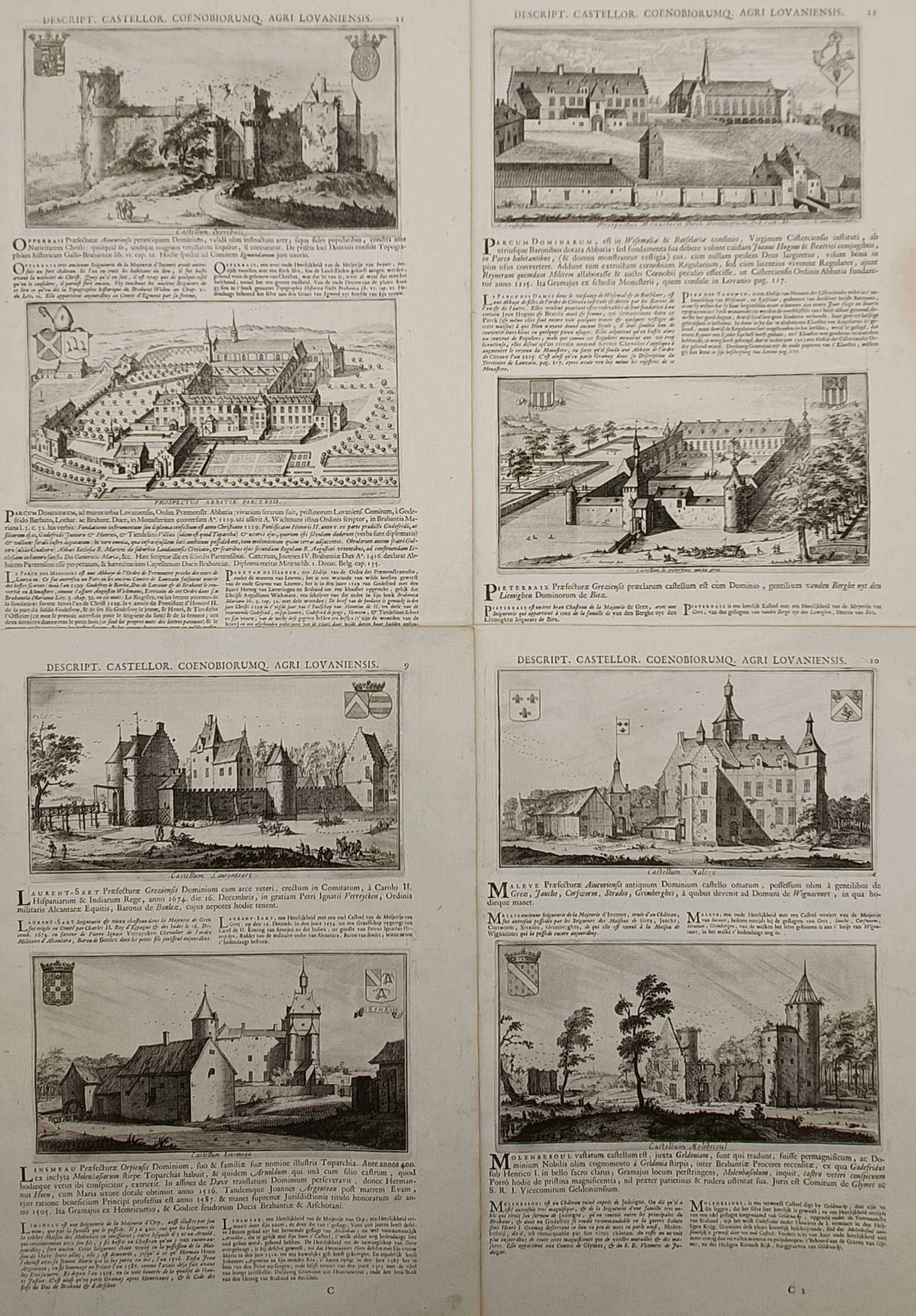 Jacques Le Roy – Set of 4: Topographical Views of Castles and Monasteries in the Leuven Region (1 of 2)