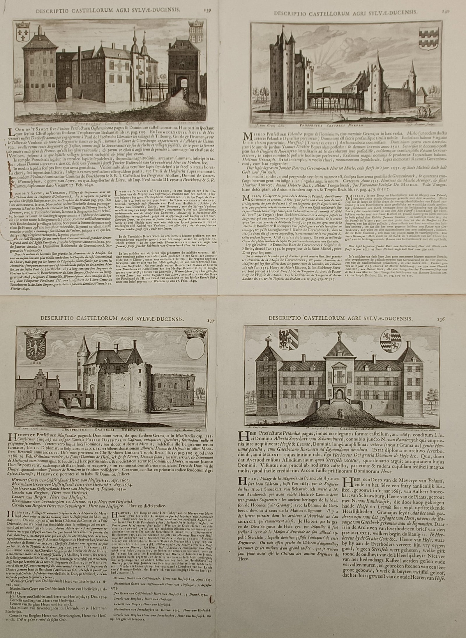 Jacques Le Roy – Set of 4: Topographical Views of Castles in the s-Hertogenbosch Region (1 of 2)