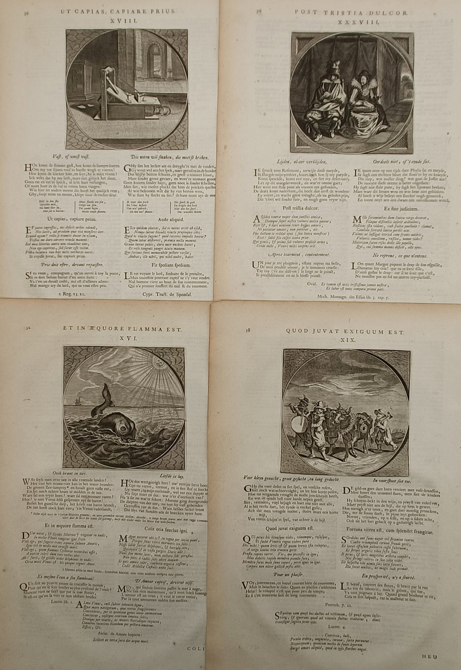 Jacob Cats – Set of 4: Moral Emblems on Human Behavior and Nature – Netherlands – Engraving (1 of 2)