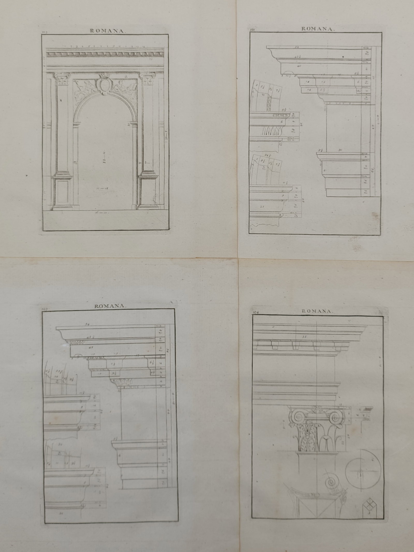 Giacomo Barozzi da Vignola – Set of 4: Architectural Studies of the Roman Orders – Italy – (1 of 2)