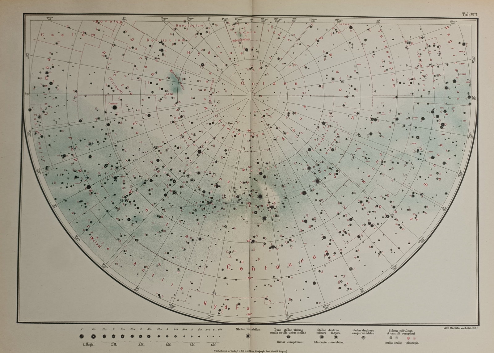 Dr. Edmund Weiss (1837–1917) – Celestial Map of the Southern Sky – Chromolithograph (1888) (1 of 2)