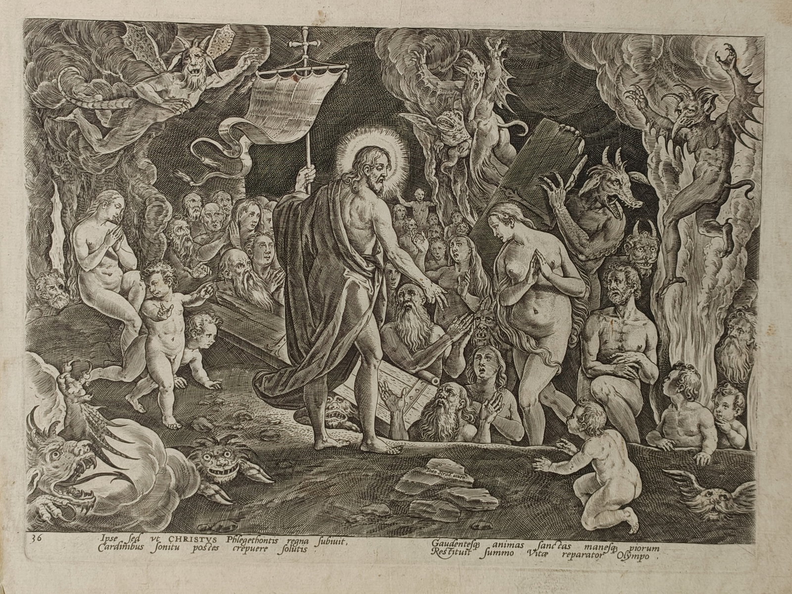 Adriaen Collaert (ca. 1560 – 1618) – Christ in Limbo – Engraving (ca. 1585) (1 of 2)