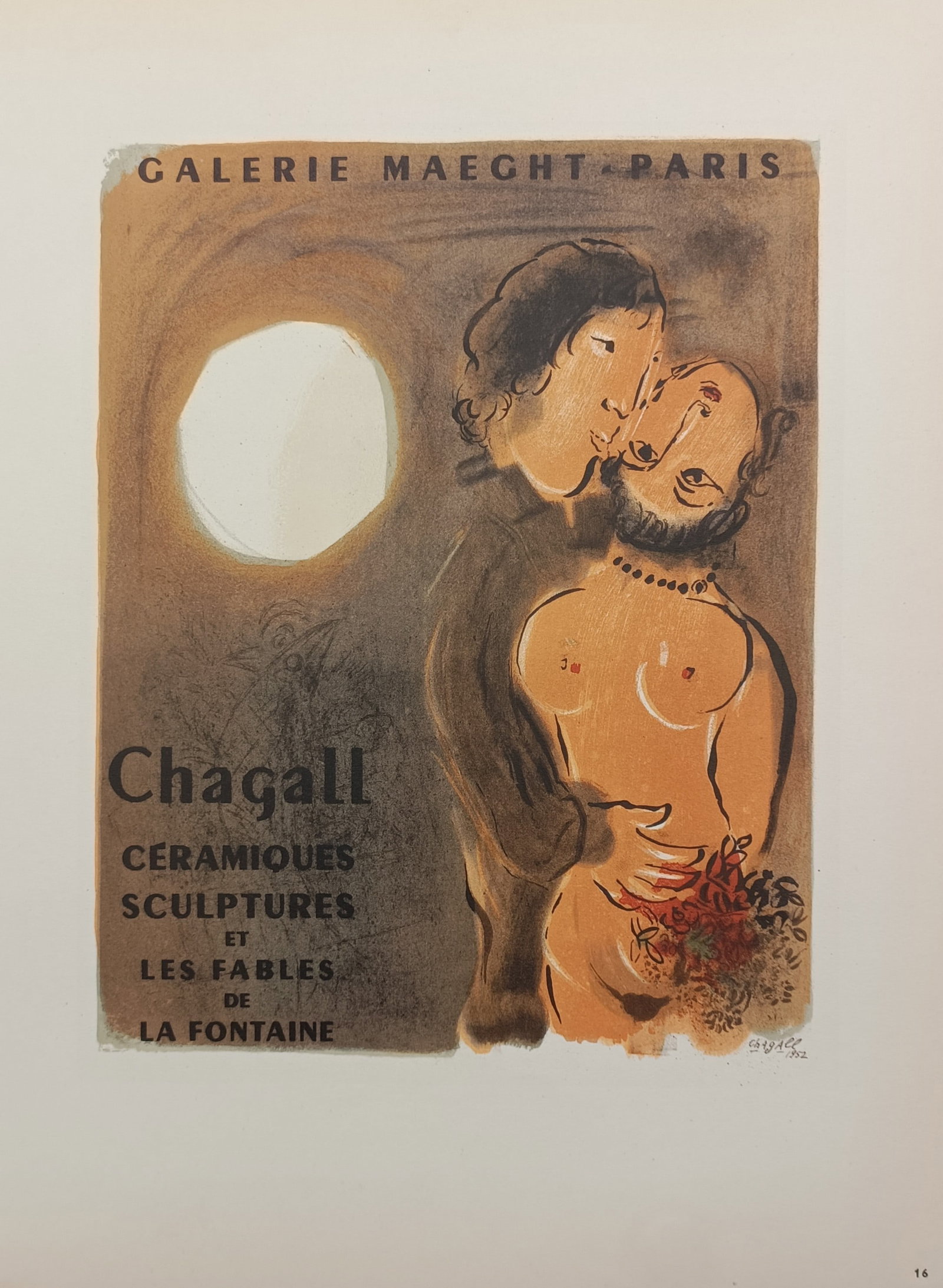 Marc Chagall (1887 – 1985), after – Poster for Galerie Maeght – Offset print (20th Century): "Chagall: Céramiques, Sculptures et Les Fables de La Fontaine" The print reproduces an exhibition poster originally created to advertise an exhibition of works by Marc Chagall at the Galerie Maeght i