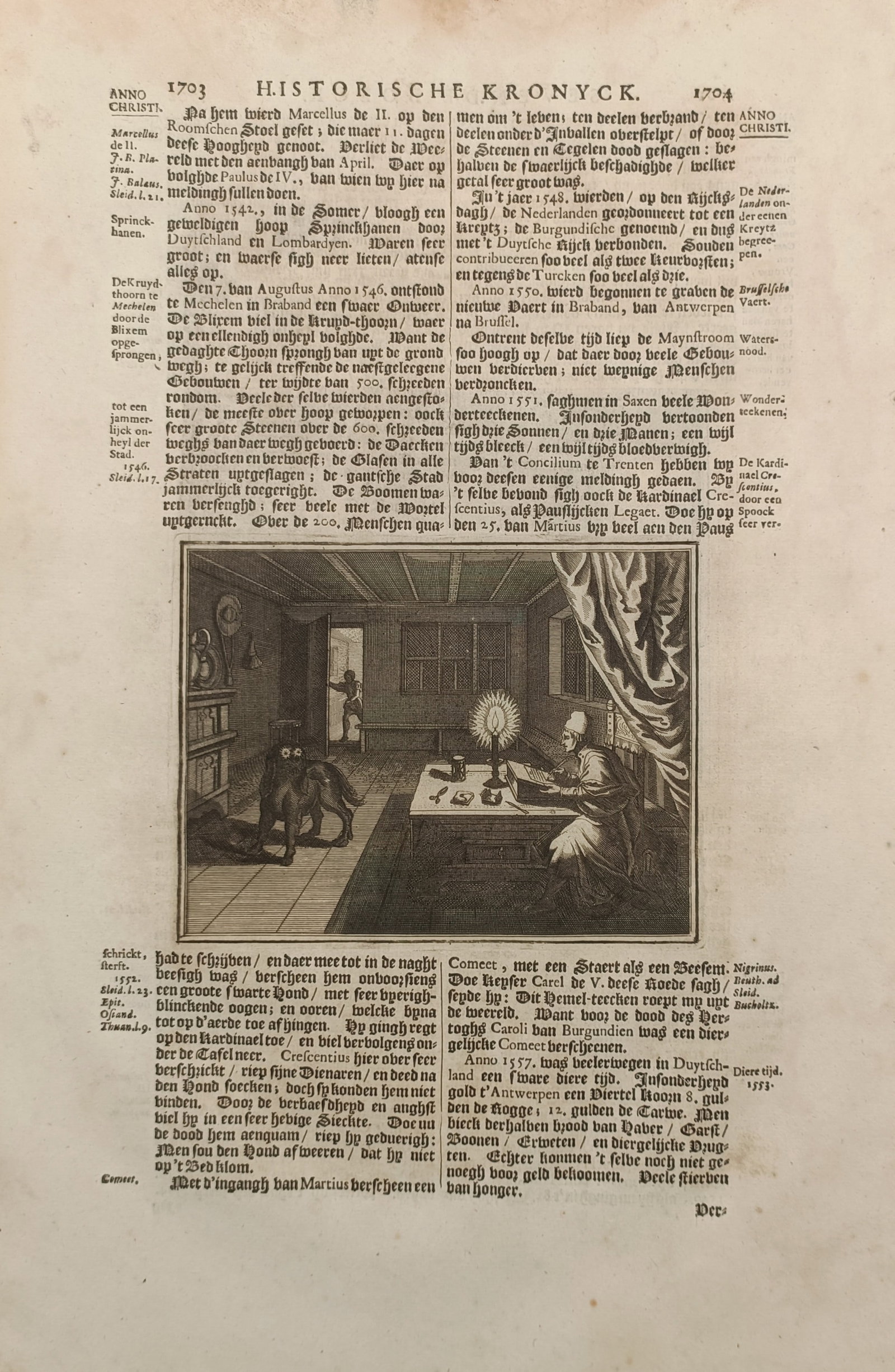 Johann Ludwig Gottfried (1584–1633) – Cardinal Crescentius and the Black Dog – Etching (1702) (1 of 2)