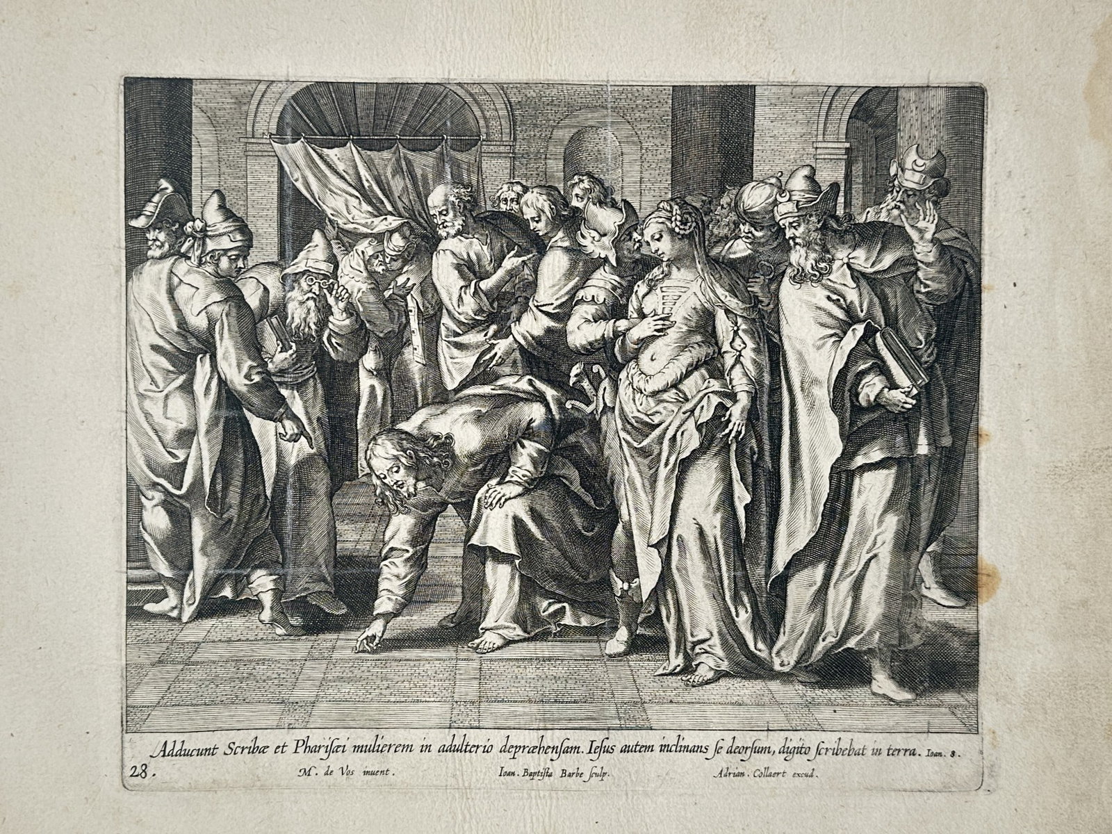 Adriaen Collaert – Biblical Scene of Christ and the Woman Taken in Adultery – Engraving (ca. (1 of 2)