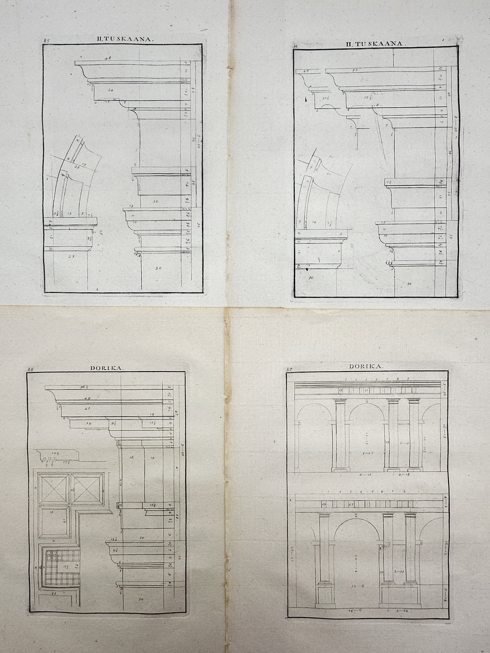 Giacomo Barozzi da Vignola – Set of 4: Architectural Studies of Tuscan and Doric Orders (1 of 2)