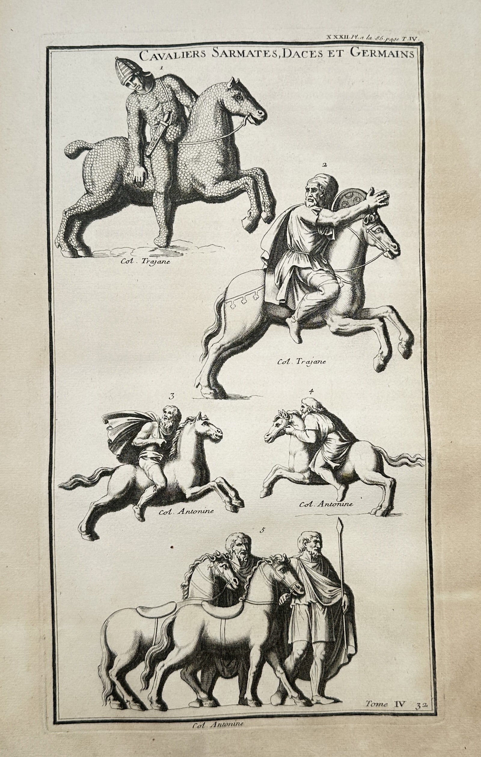 Bernard de Montfaucon – Sarmatian, Dacian, and Germanic Cavalry – Engraving (1714) (1 of 3)