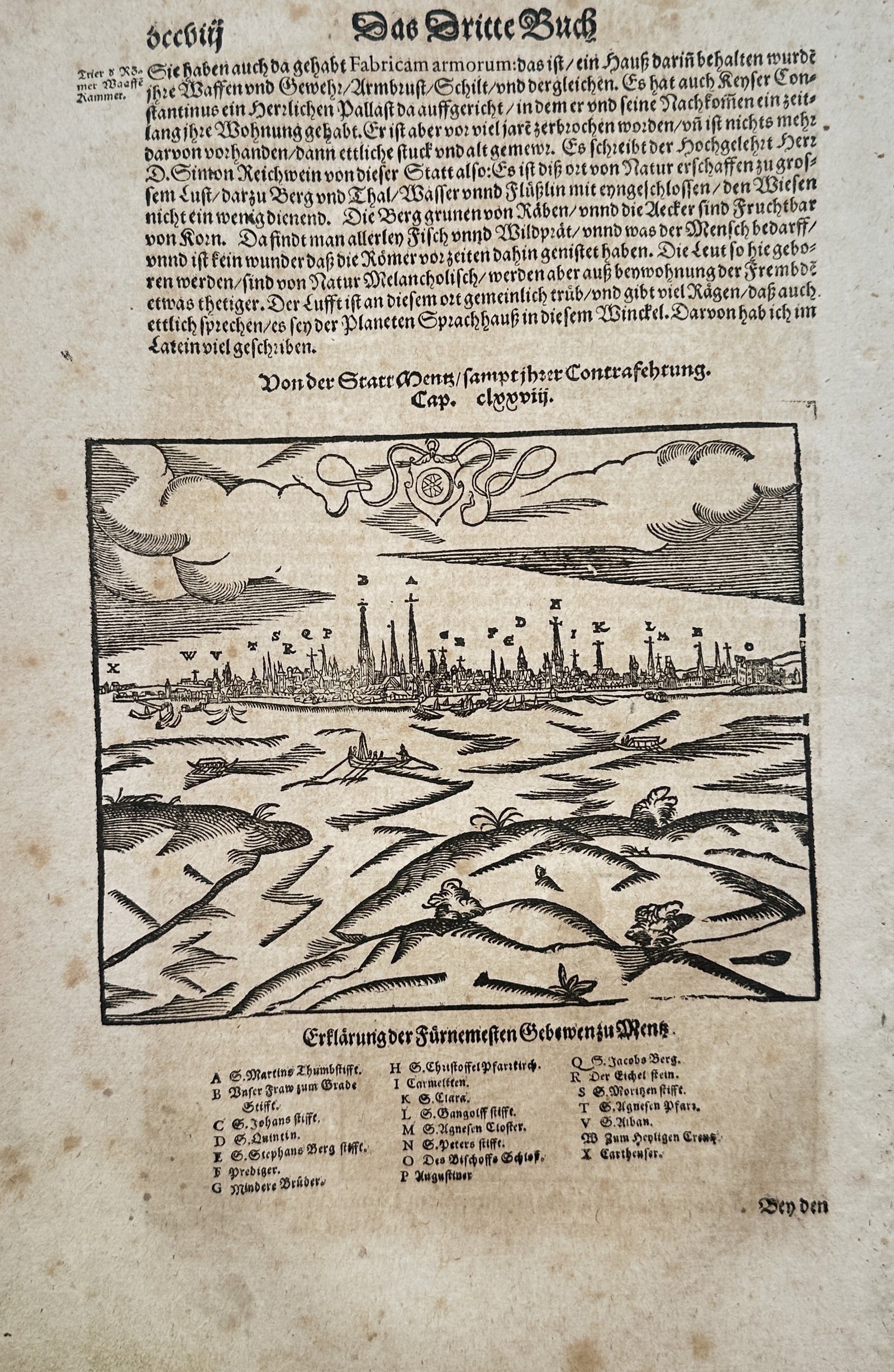 Sebastian Münster – Map of Mainz – Germany – Woodcut (1550) (1 of 2)