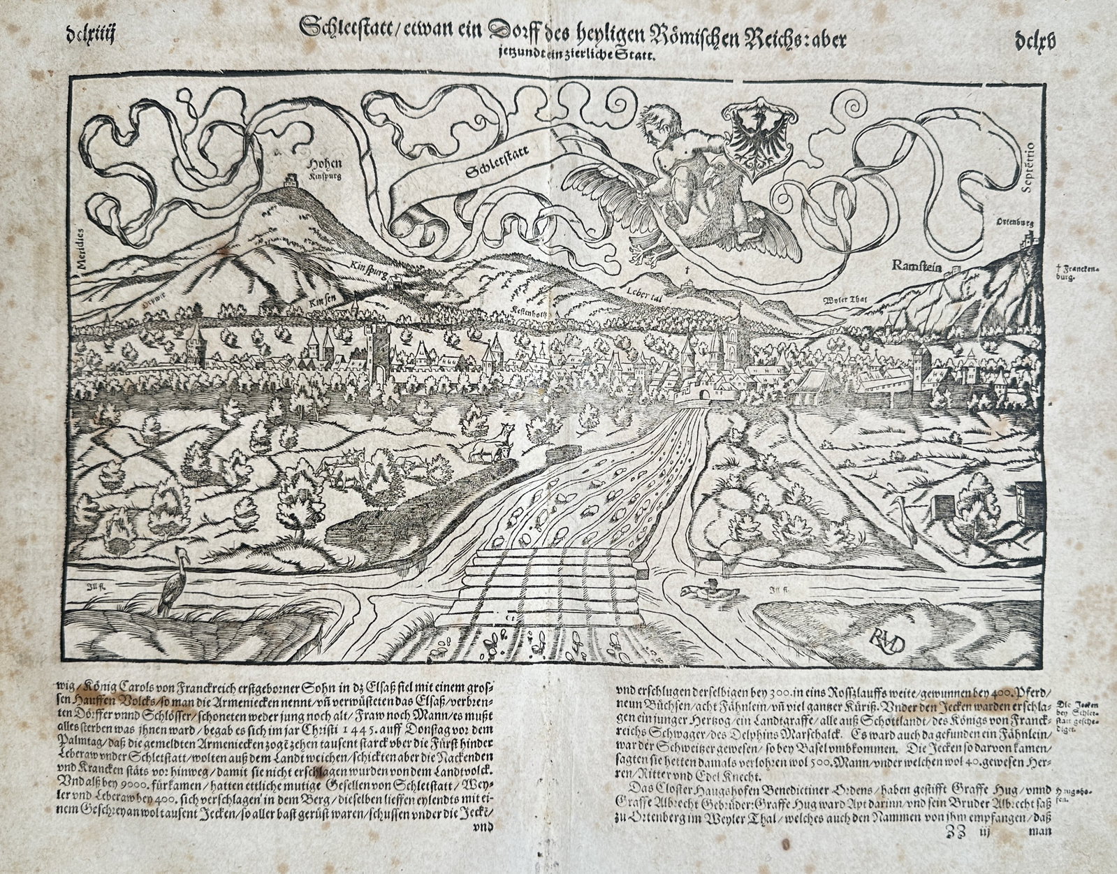 Sebastian Münster – Map of Sélestat – France – Woodcut (1550) (1 of 2)