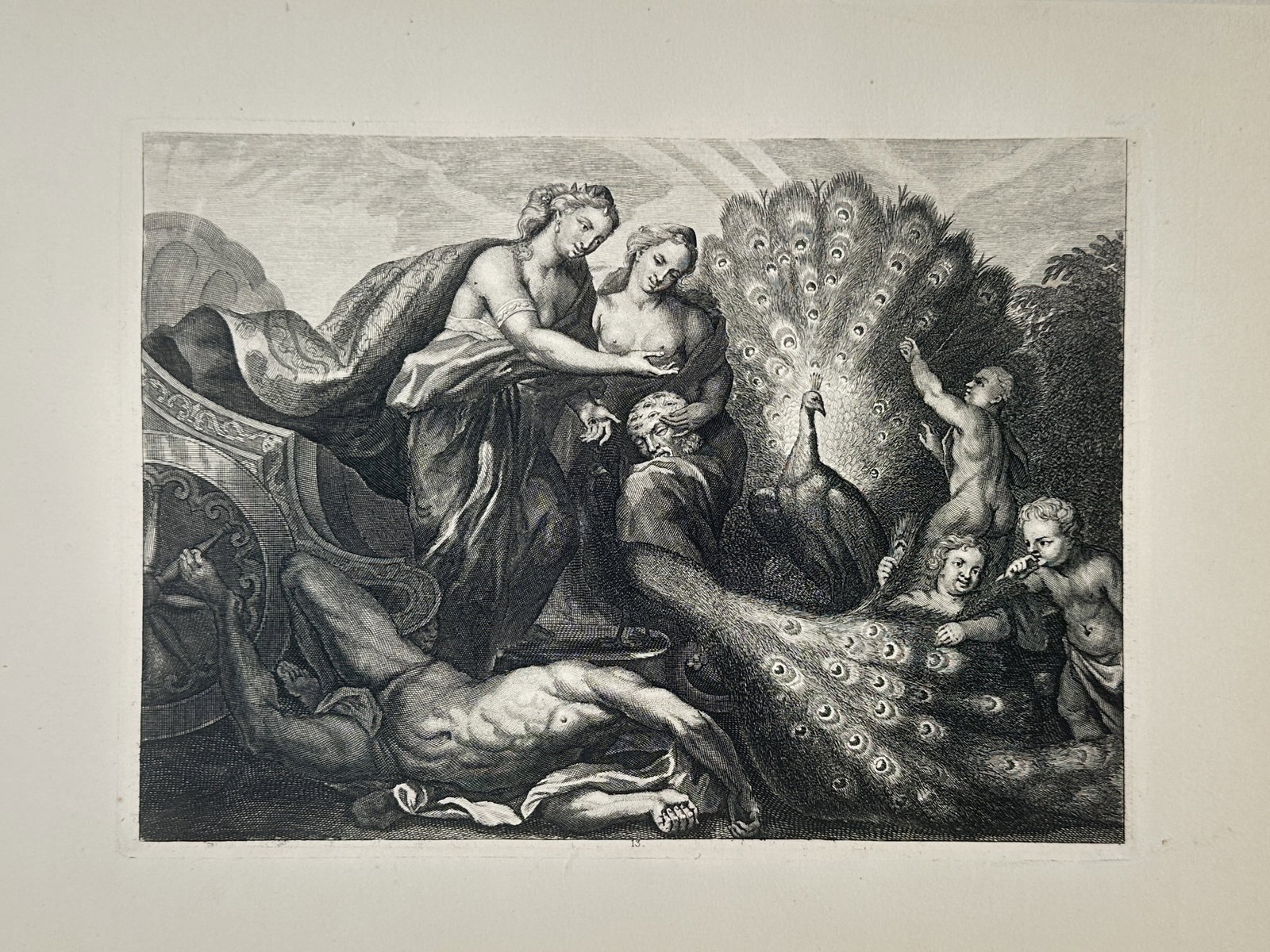 Philip van Gunst – Juno Placing the Eyes of Argus on the Tail of the Peacock – Engraving (1714) (1 of 2)