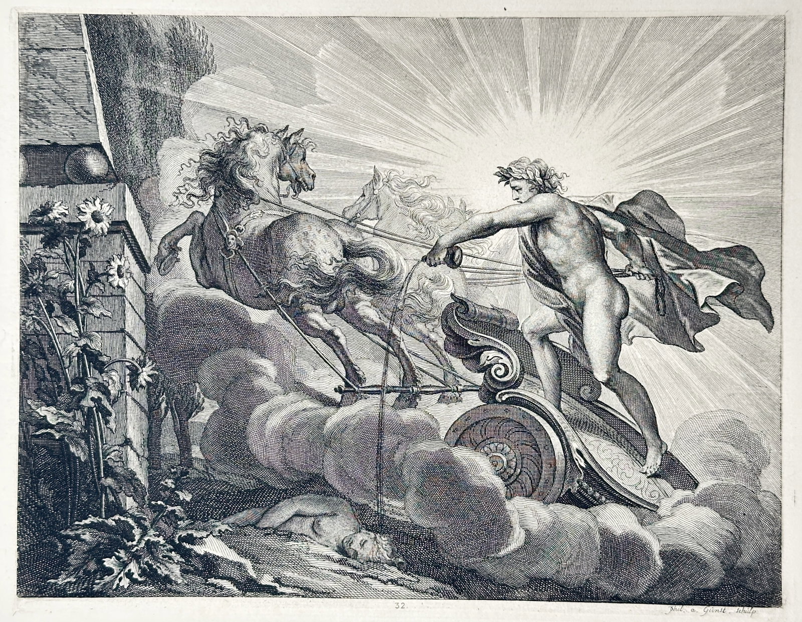 Pieter Stevens van Gunst – The Chariot of the Sun – Engraving (18th Century) (1 of 3)