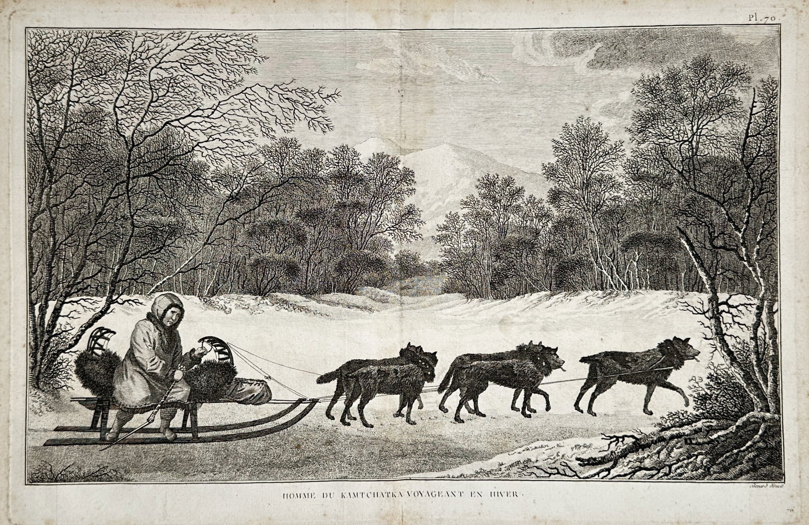 Captain James Cook – Man of Kamchatka Traveling in Winter – Engraving (18th Century) (1 of 2)