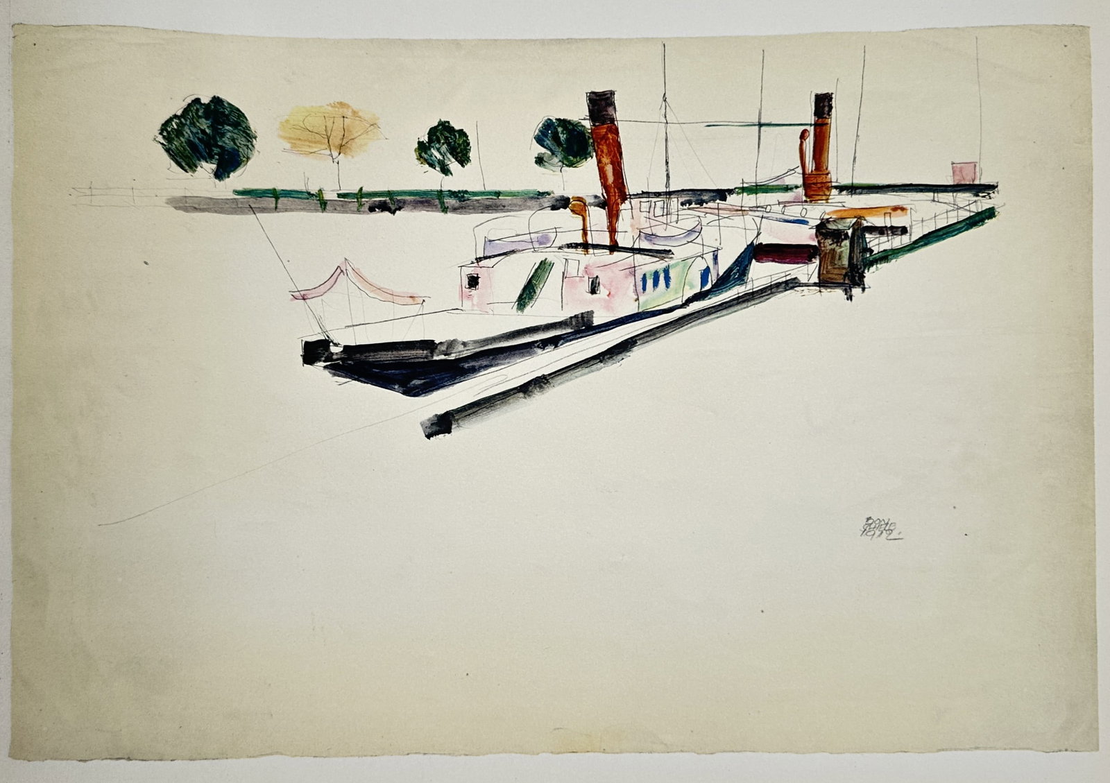 Egon Schiele, after – Steamboat – Offset print (20th Century) (1 of 2)
