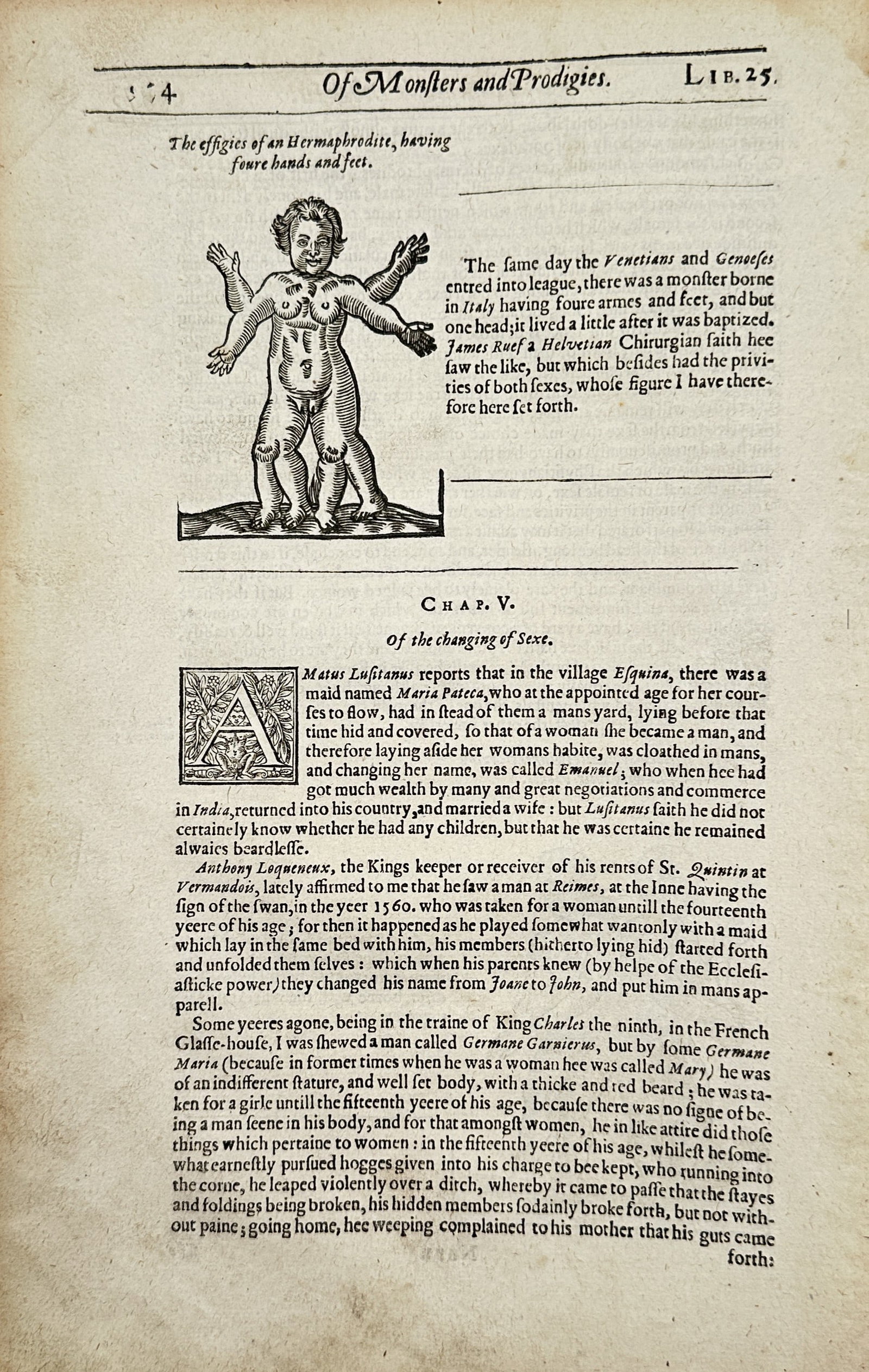 Ambroise Pare – The Effigies of an Hermaphrodite – Woodcut (17th Century) (1 of 2)