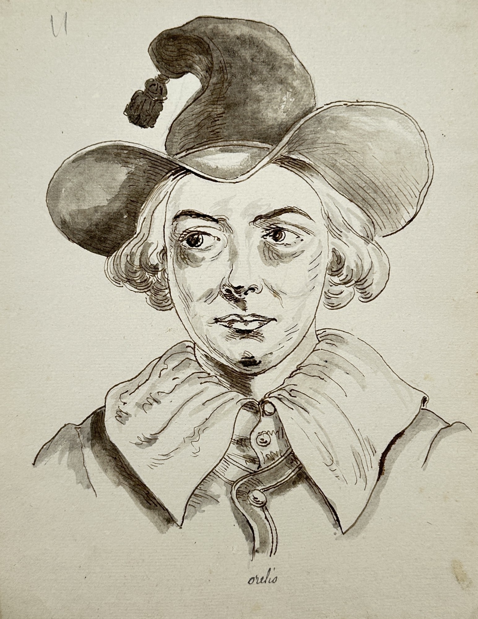 Unknown Artist – Portrait of a Man – Etching (17th Century): "Portrait of a Man" presents a broad overview of a head and shoulders portrait depicting a male figure adorned in a wide-brimmed hat with a distinctive tassel and an oversized soft collar. This histor
