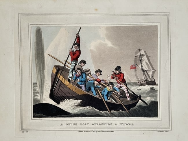 John Heaviside Clark (c. 1771–1863) – A Ship's Boat Attacking a Whale – Hand-coloured aquatint (1 of 2)