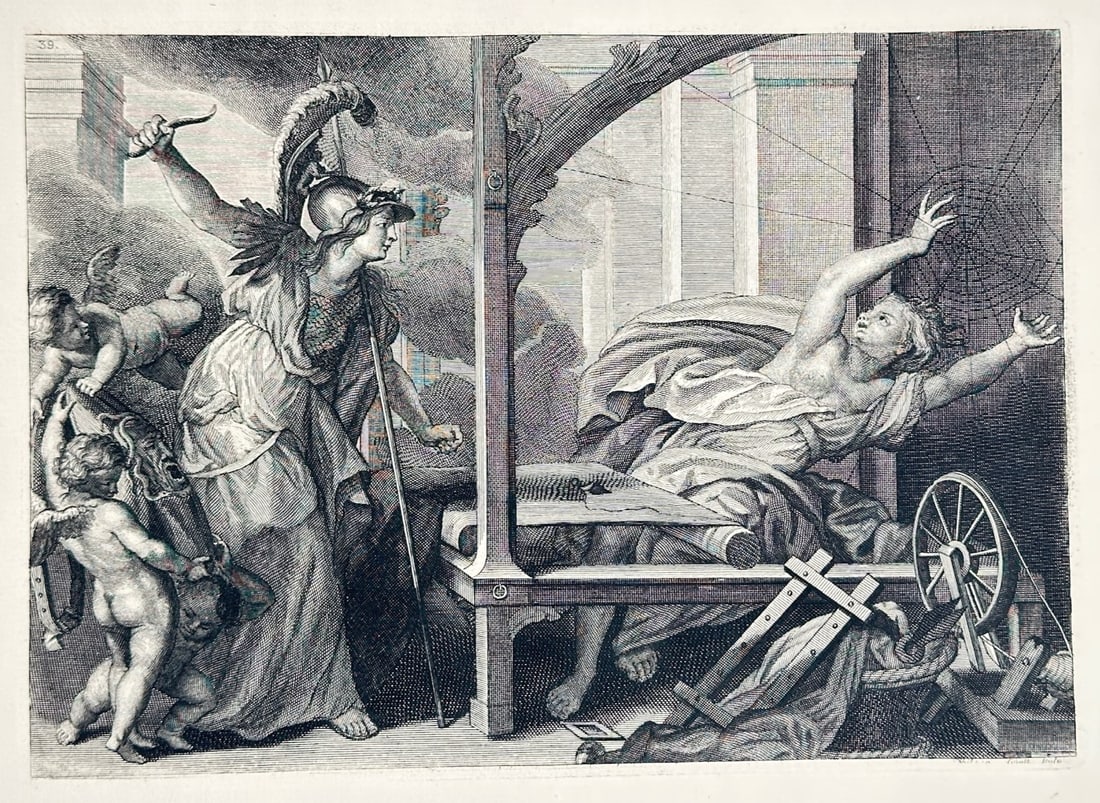 Pieter Stevens van Gunst – Minerva and Arachne – Engraving (18th Century) (1 of 3)
