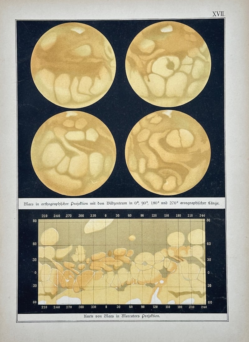 Dr. Edmund Weiss – Map of Mars – Chromolithograph (1888) (1 of 2)