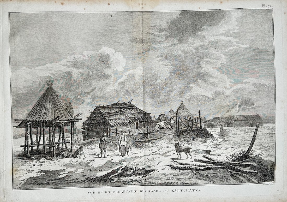 Captain James Cook – View of Bolsheretsk Village in Kamchatka – Engraving (18th Century) (1 of 2)