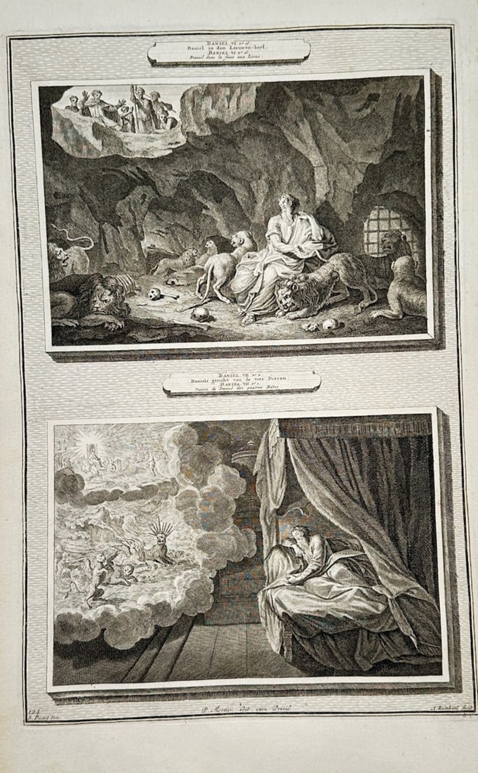 Pierre Mortier – Daniel in the Lions Den and Daniel's Vision of the Four Beasts – Engraving (1 of 2)