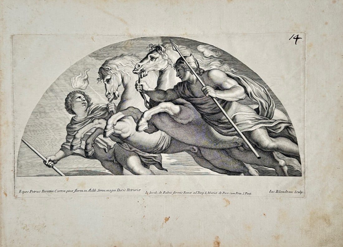 Jacques Blondeau – Warriors with Charging Horses – Engraving (17th Century) (1 of 2)