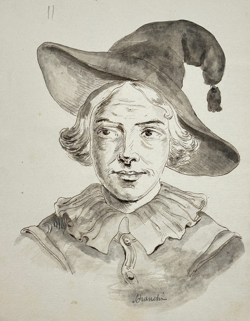 Unknown Artist – Portrait of a Man in a Tasseled Hat – Etching (17th Century) (1 of 2)