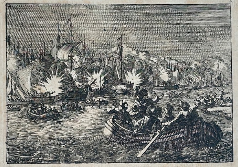 Jan Luyken – Naval Battle – Engraving (17th Century) (1 of 3)