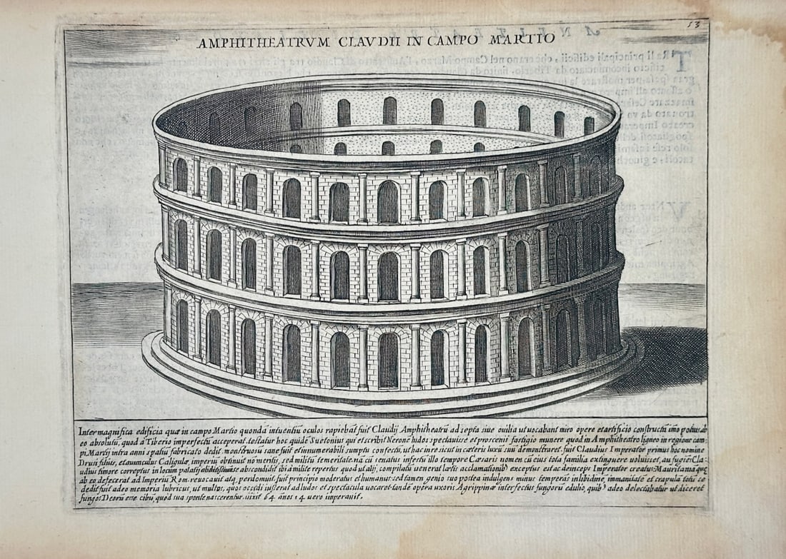 Giacomo Lauro – View of the Amphitheater of Claudius in the Campus Martius – Engraving (1 of 2)