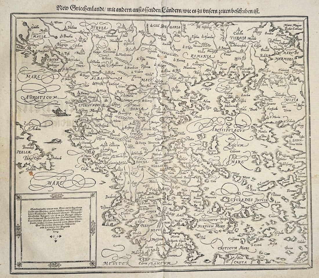 Sebastian Münster – Map of Greece – Greece – Woodcut (16th Century) (1 of 3)