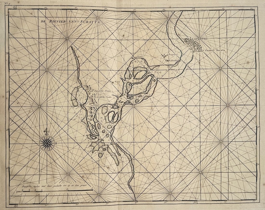 François Valentijn – Map of the Surat River – India – Engraving (1726) (1 of 3)