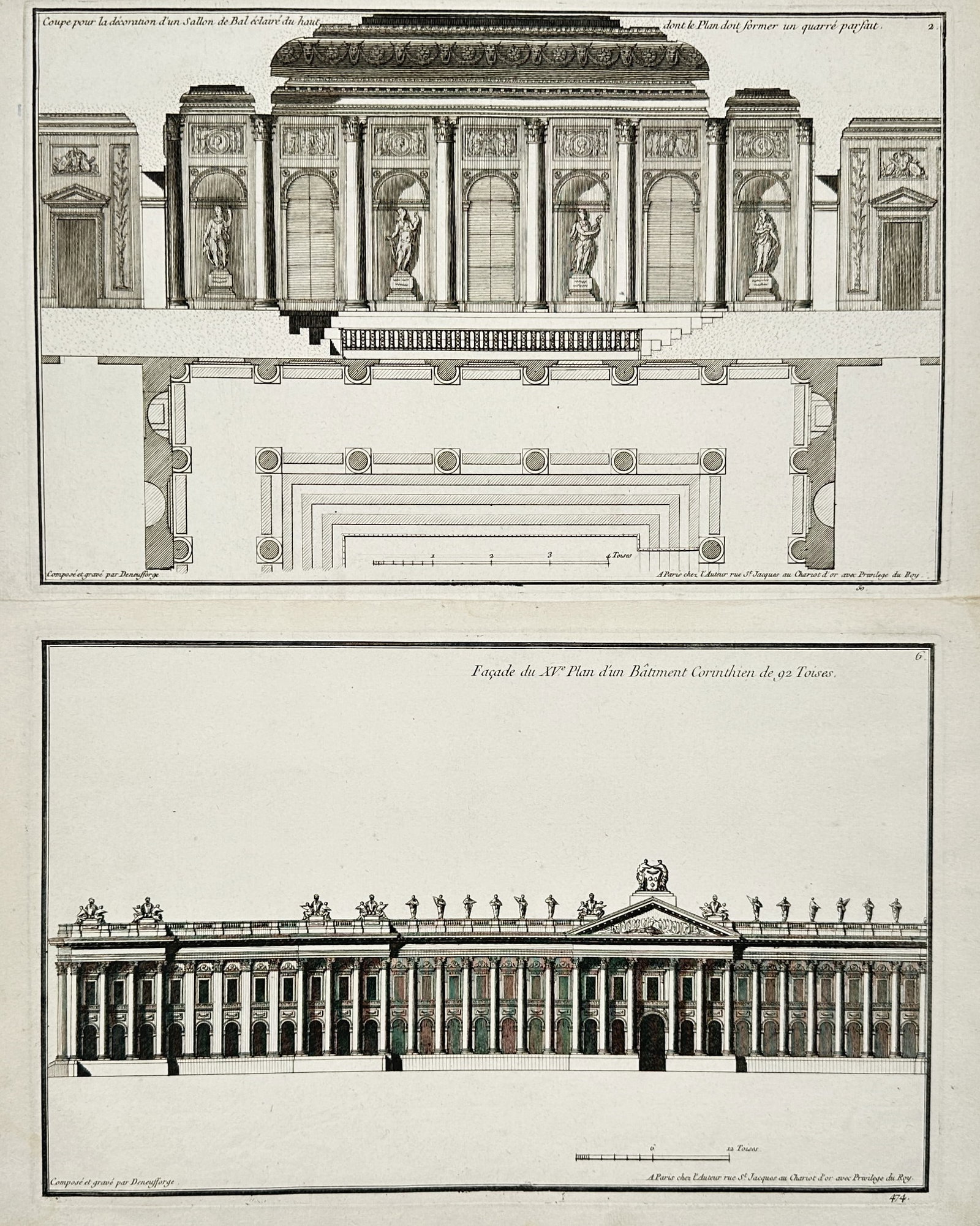 Jean-François de Neufforge – Set of 2: Architectural Designs for a Ballroom Interior – (1 of 2)