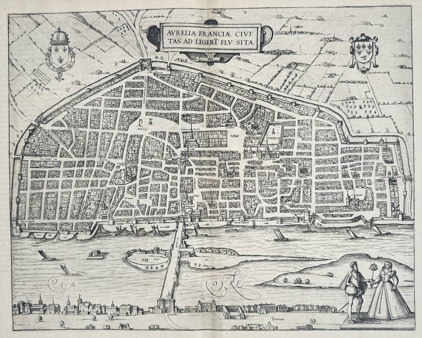 Frans Hogenberg – Map of Orleans – France – Engraving (16th Century) (1 of 3)