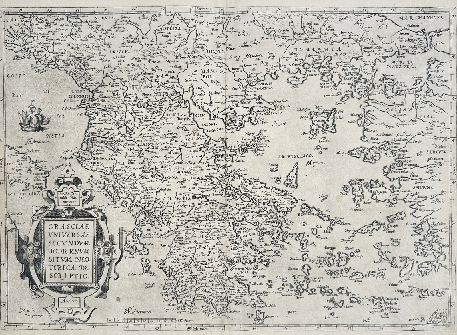 Abraham Ortelius – Map of Greece – Europe – Engraving (16th Century) (1 of 3)