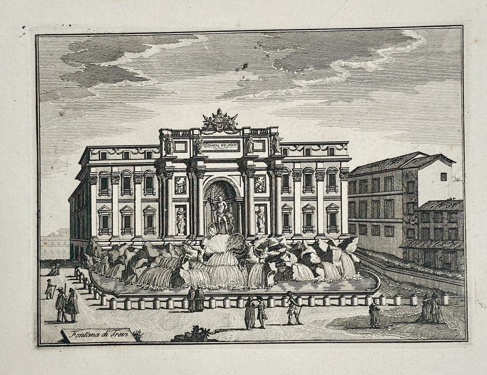 Pietro Parboni – Architectural View of the Trevi Fountain – Engraving (19th Century) (1 of 3)