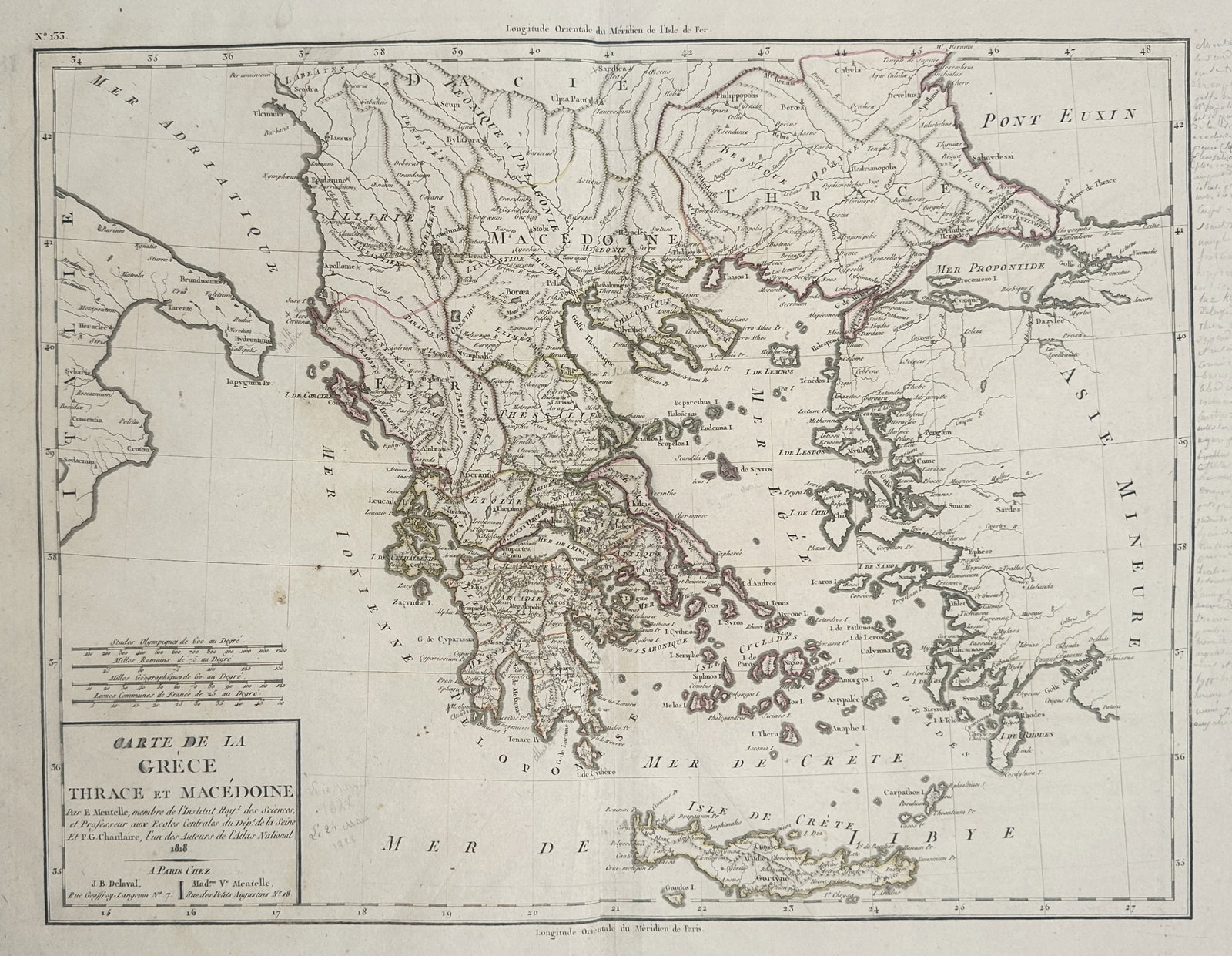 Edme Mentelle – Map of Greece, Thrace and Macedonia – Greece and Balkans – Engraving (1818) (1 of 3)