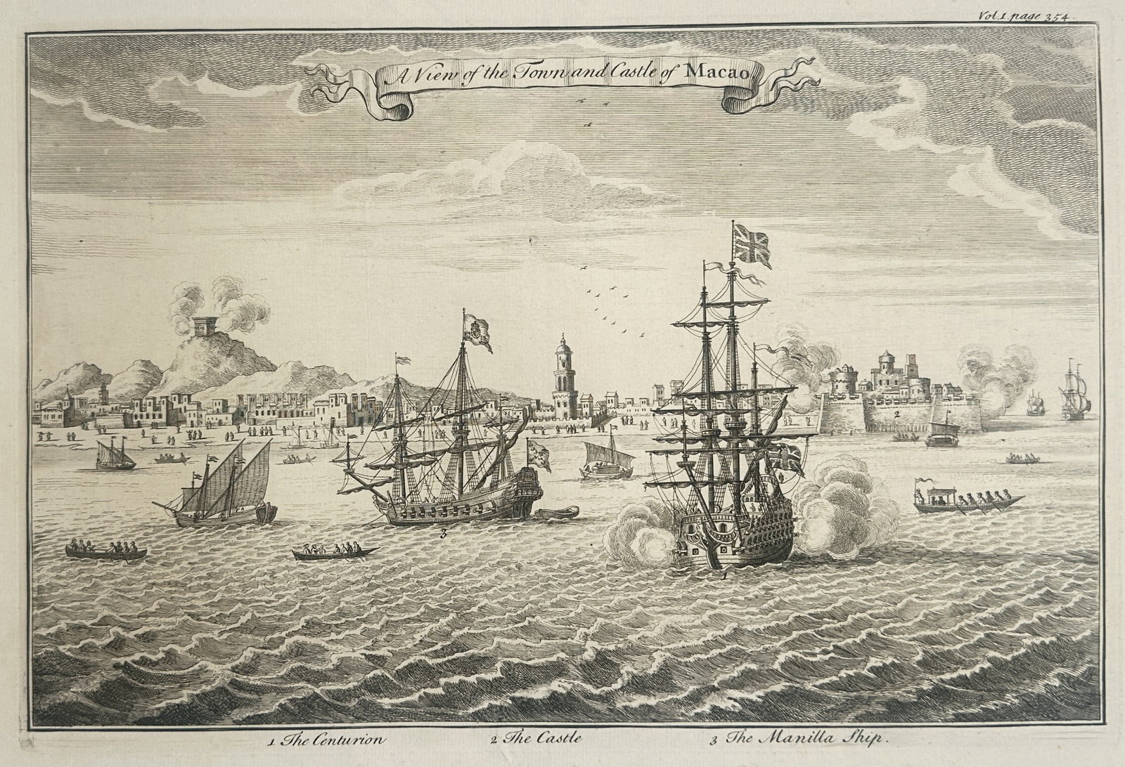 Emanuel Bowen – View of Macao – China – Engraving (18th Century) (1 of 3)