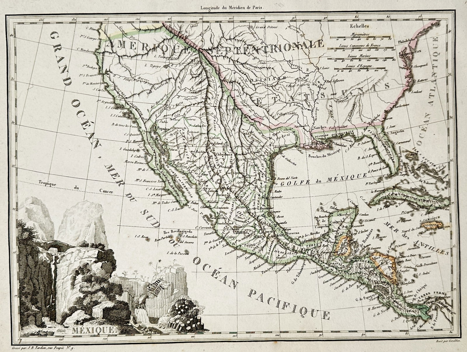 Jean-Baptiste Tardieu – Map of Mexico – North America – Engraving (19th Century) (1 of 3)