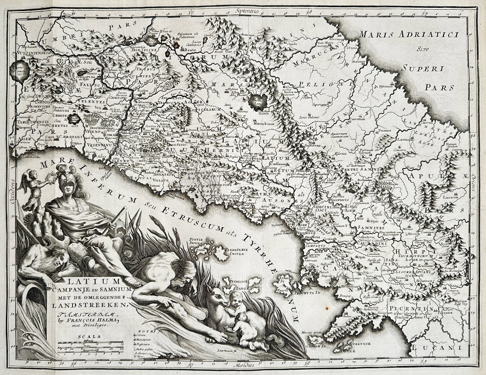 François Halma – Map of Latium, Campania and Samnium – Italy – Engraving (18th Century) (1 of 3)